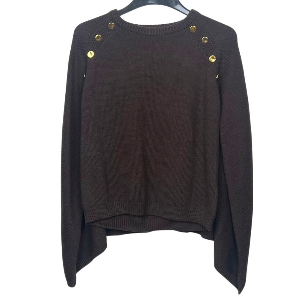 Donna Karan NY Women's Size Small Brown Cape Effect Button Sweater Career